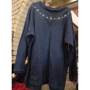 Bonnie Boynton Women's Sweater Medium Navy with Turquoise-Like Decorations